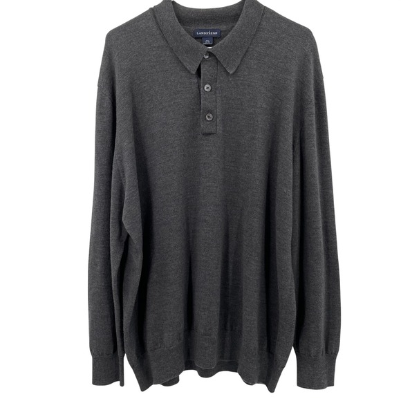 Lands End Other - Lands End Vtg. Mens Henley Sweater Sz. XXL Dark Gray 100% Wool Knit Long Sleeve